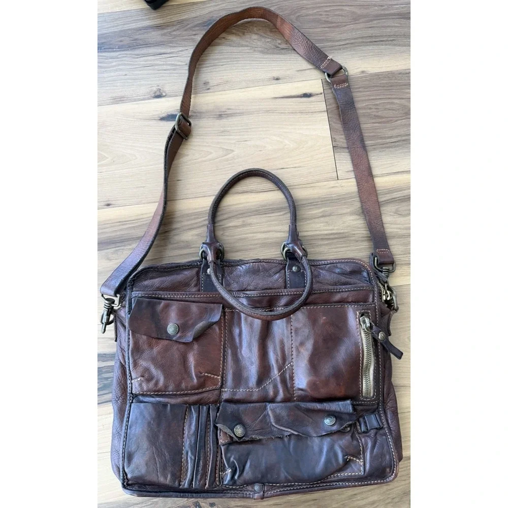 Campomaggi Brown Leather Briefcase Messenger Laptop Work Bag Made Italy